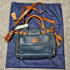 NWT - Vintage Dooney & Bourke Navy and Tan Leather Satchel